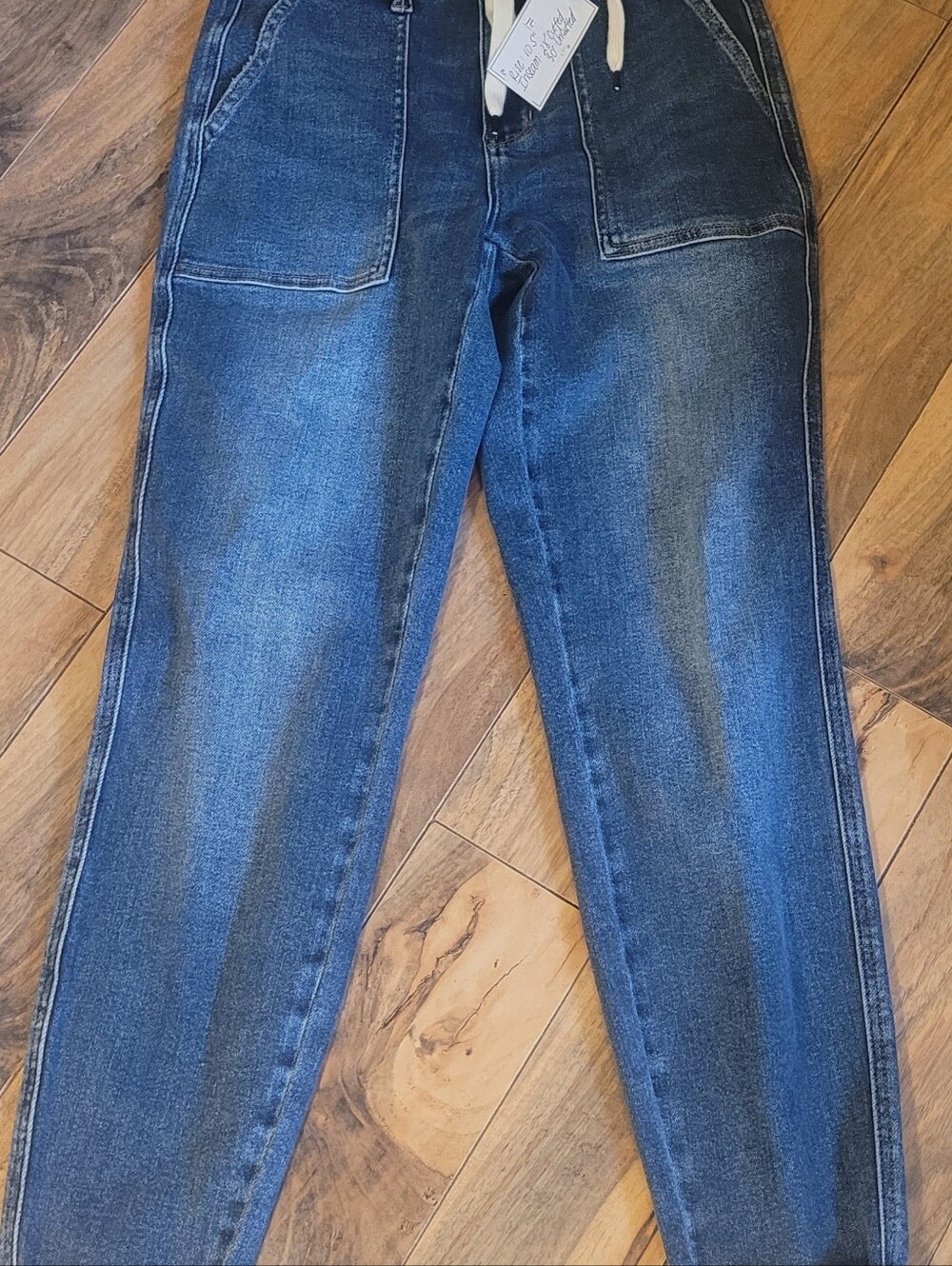 JUDY BLUE Cuffed Denim Joggers, High Drawstring Waist, NWT, Sz 1/25 (Run Big)